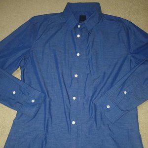 Men' M Medium H&M Slim Fit Long Sleeve Solid Blue Casual Button Down Shirt